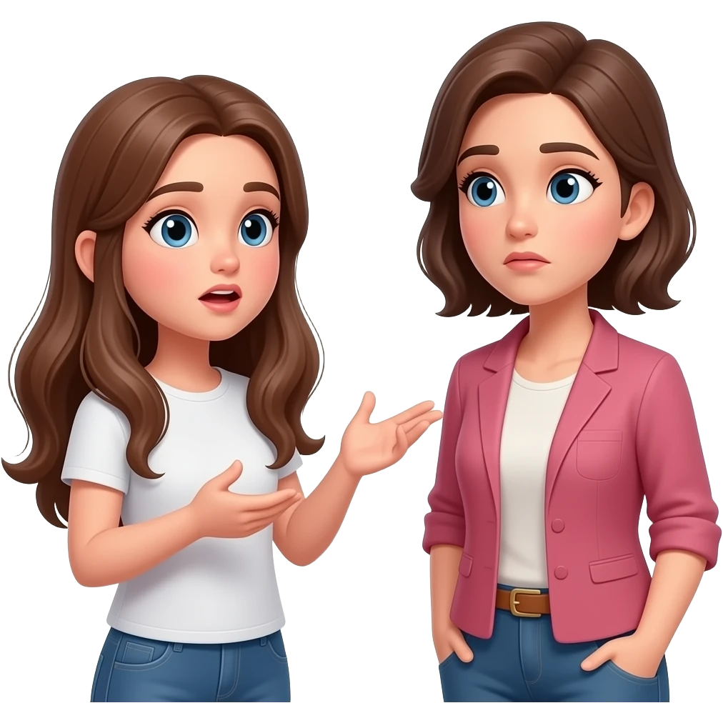 teen girl long hair, explaining to a adult women  women is suspicious emoji