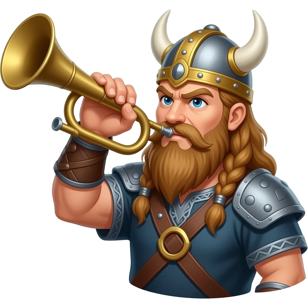Dramic Viking blowing a large horn holding a pool cue emoji