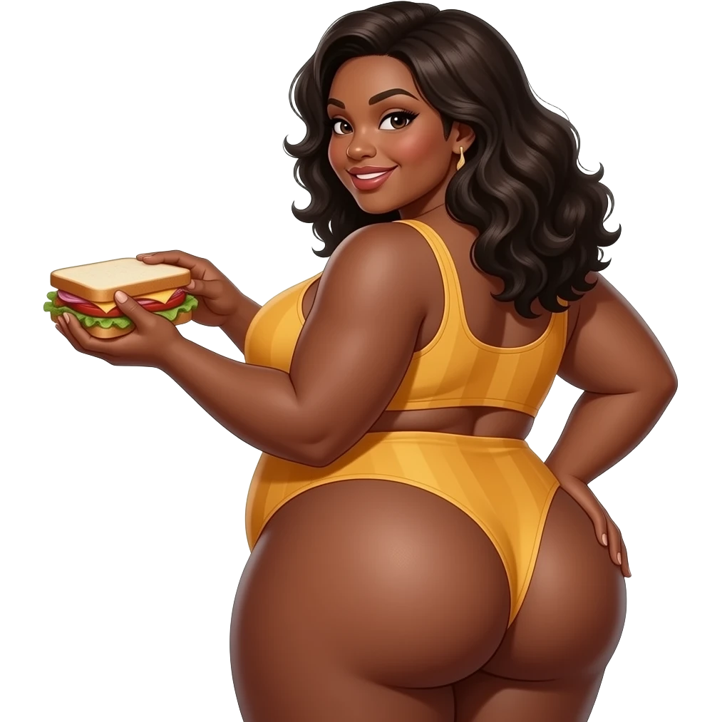 big booty darkskin woman showing her buttocks and making a turkey sandwich emoji