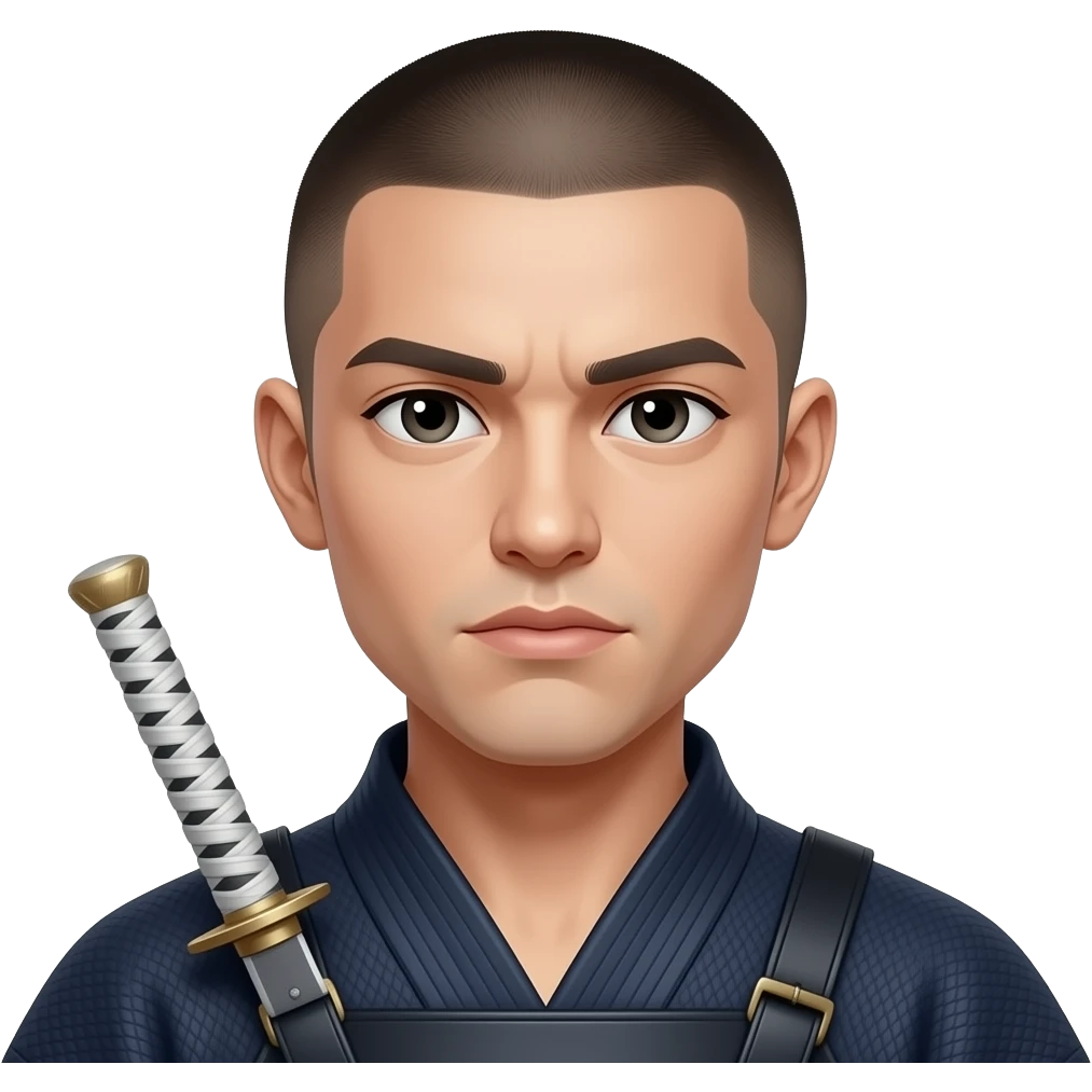 Short shaved hair,black belt and Bo staff weapon emoji
