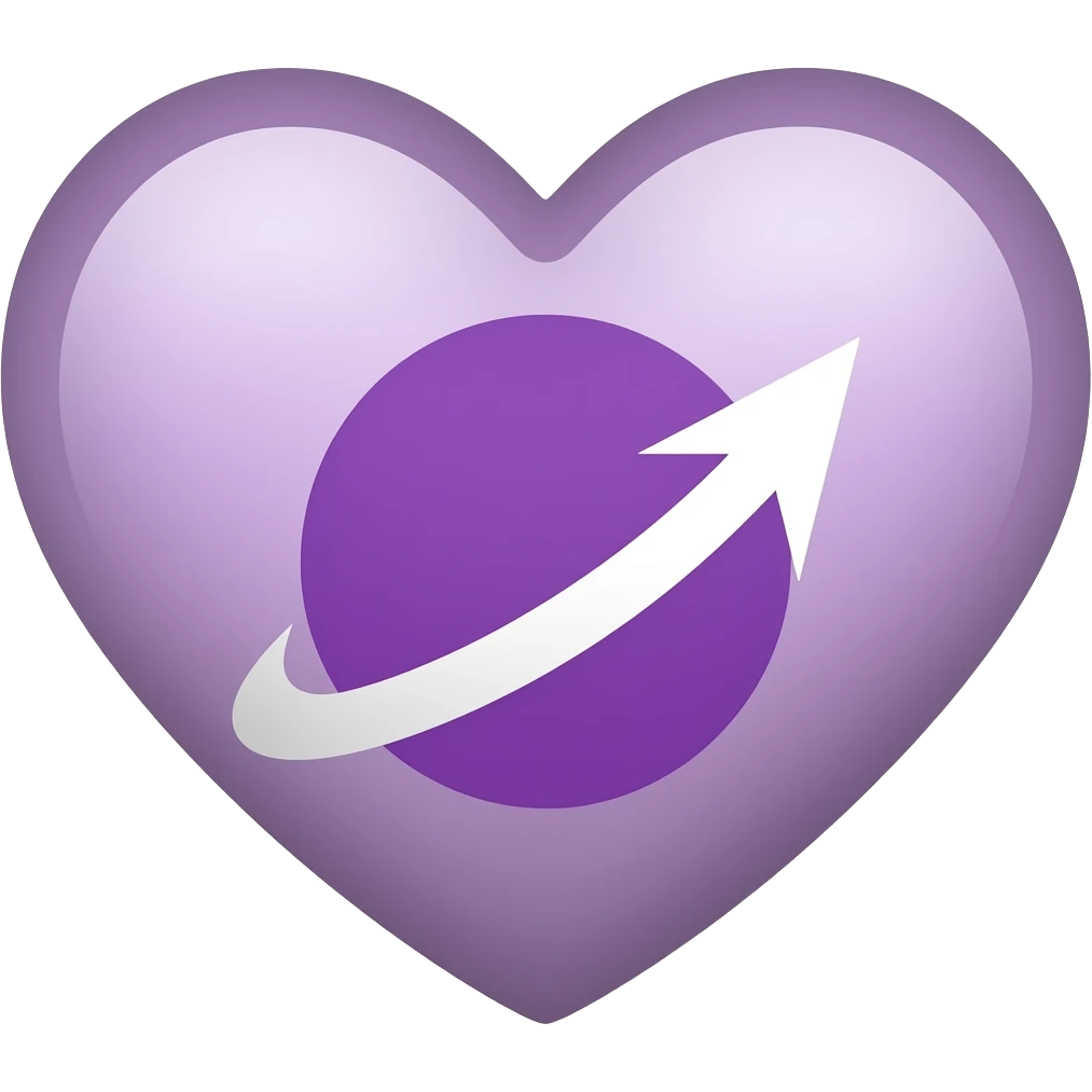 Aries purple heart with Mars emoji emoji