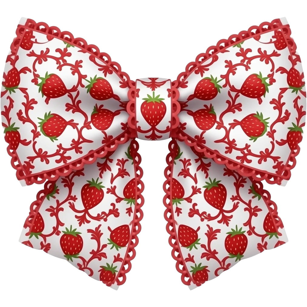 red and white with strawberry rococo style pattern on bow lace coquette bow emoji