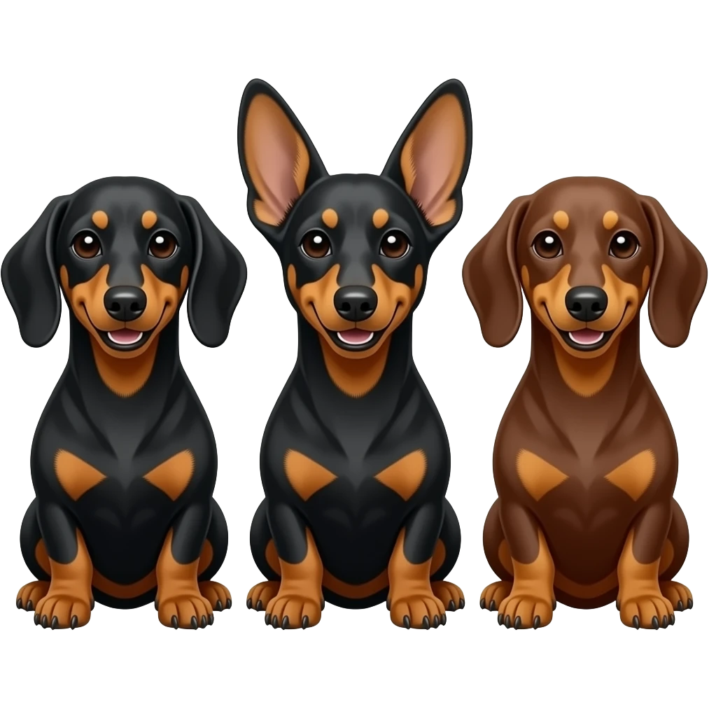 smiling 3 dachshund look to center full body black and brown emoji