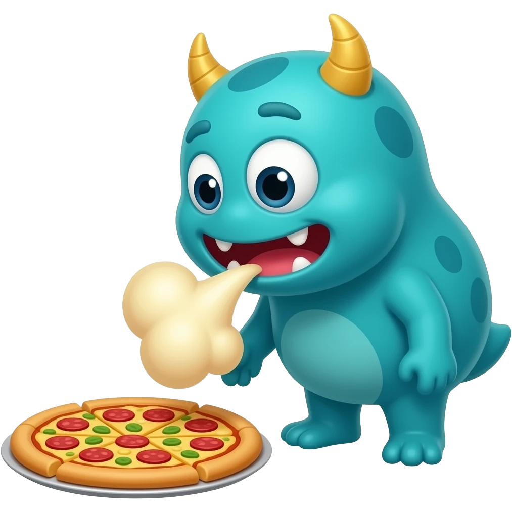 cartoon monster farting on a pizza emoji