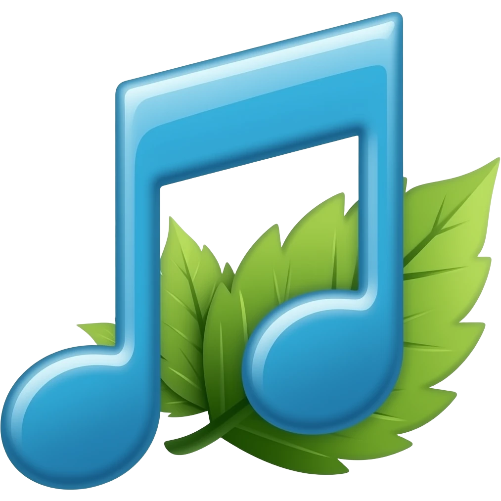 double note de musique bleue, avec feuilles à droite, évoquant la nature emoji
