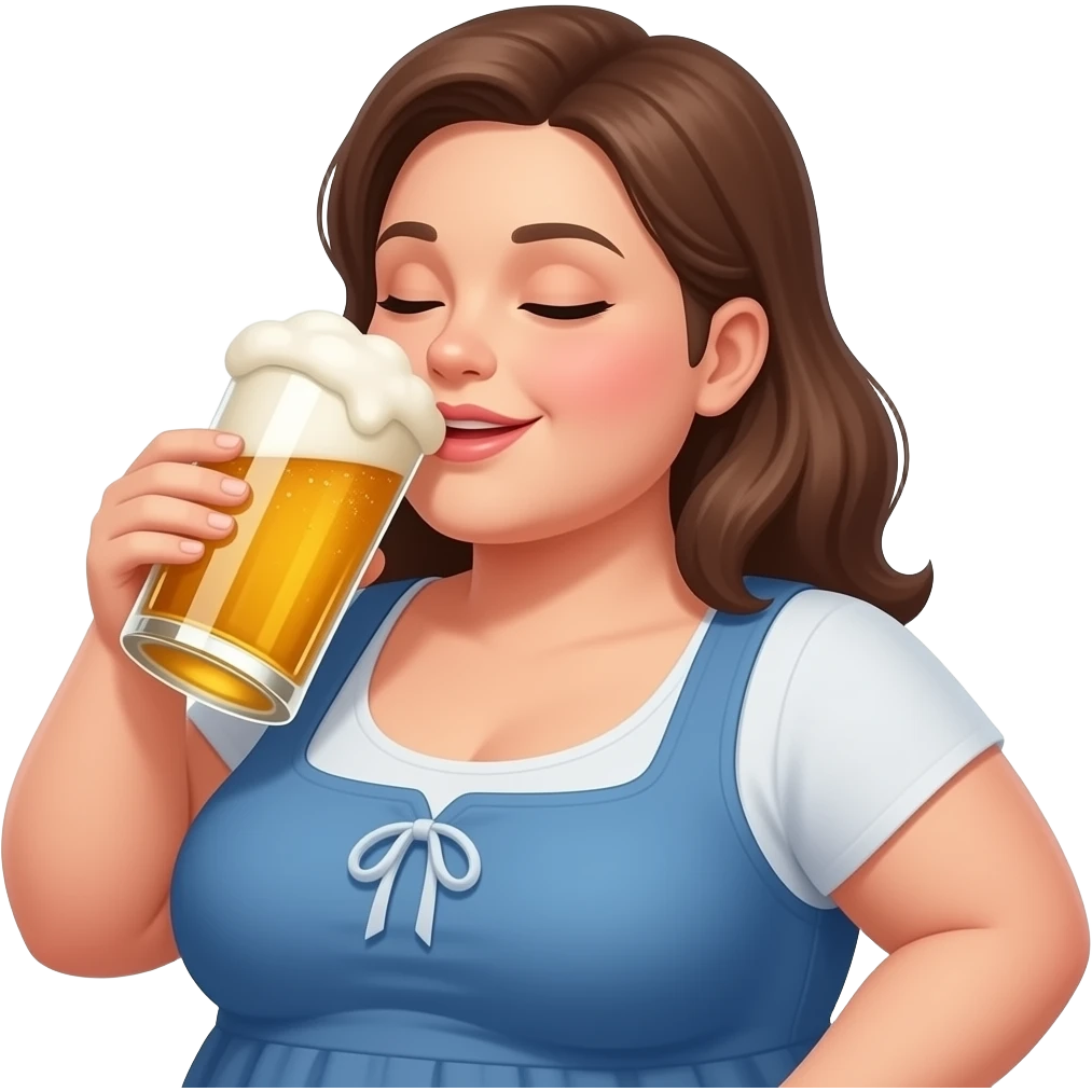 A fat woman dirnking beer emoji