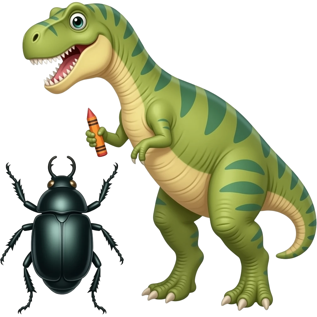 Beetle walking with dinosaur and crayon emoji