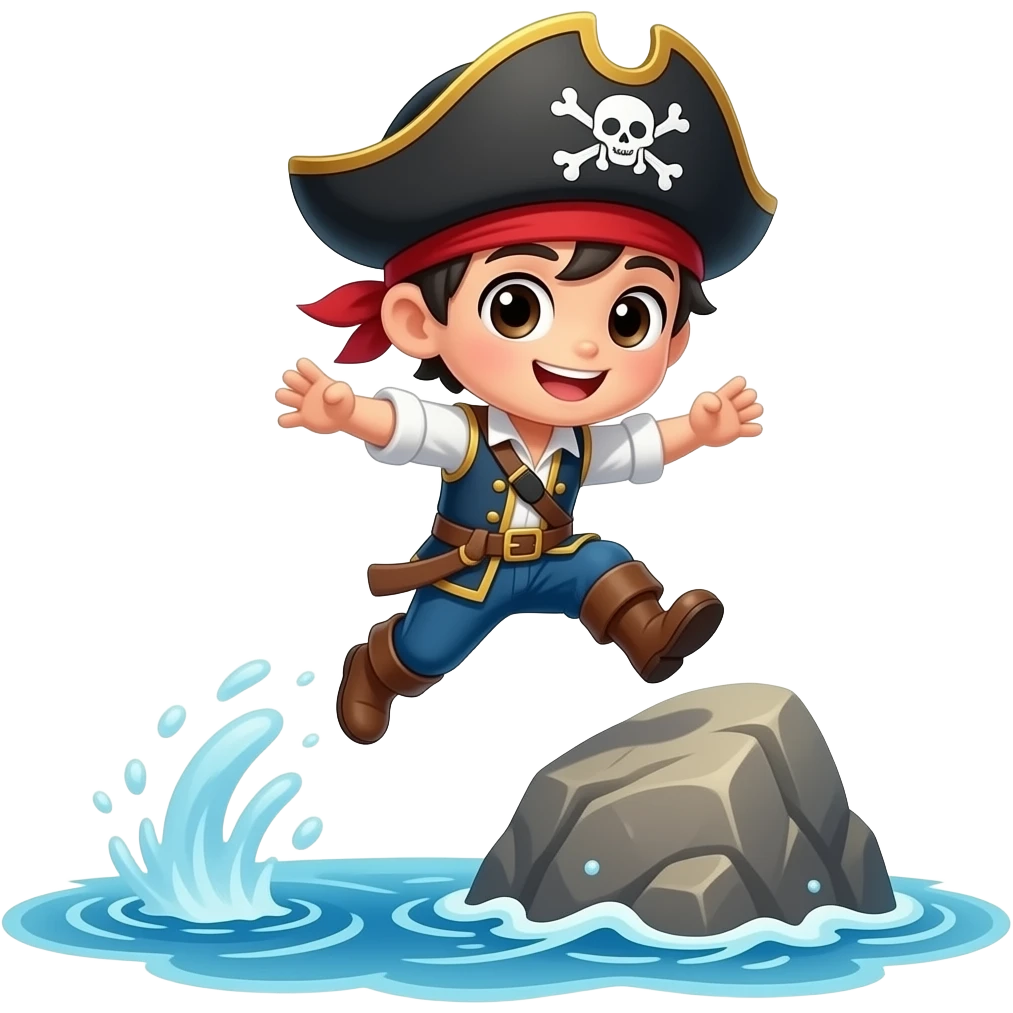 chibi anime boy pirate jumps over the rock into the sea emoji | AI ...