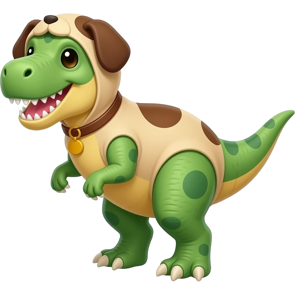 dinosaur wearing a dog custume emoji