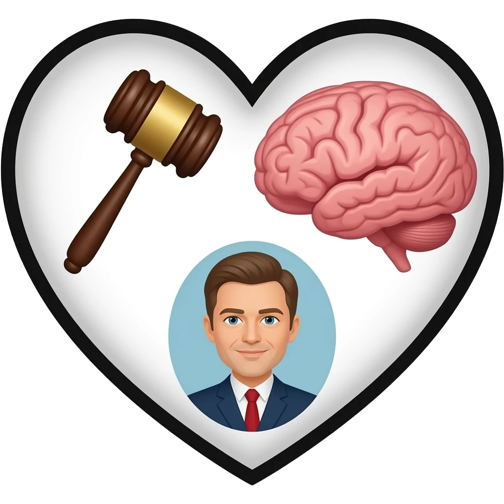 make a heart shape with a judge hammer and Brian inside get rid of the guy outline the heart and add a brain inside and put the hammer inside and add colorn emoji