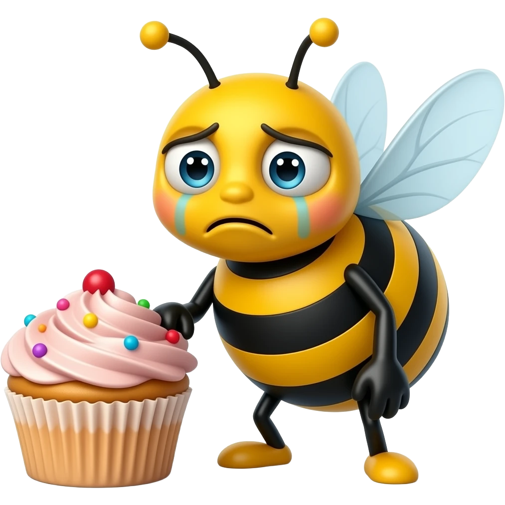 Embarrassed bee with cupcake emoji