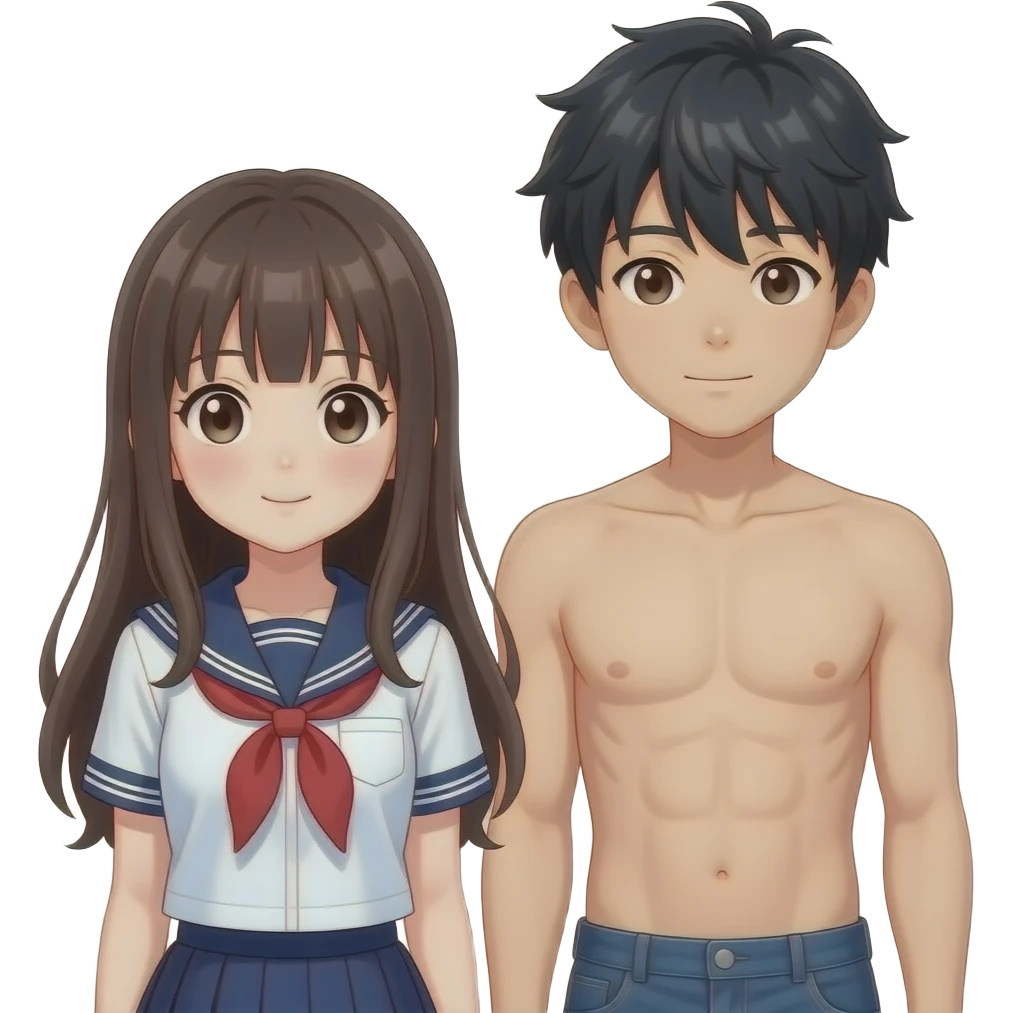 naked anime girl with a naked highschool boy emoji