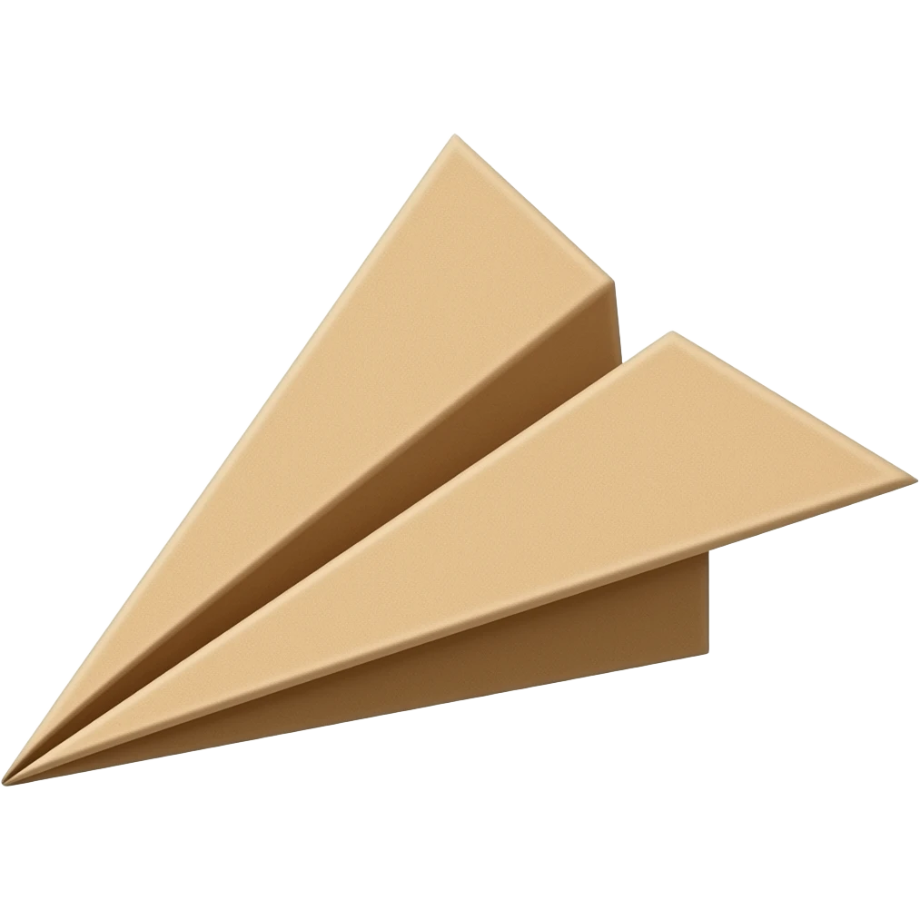 a cute 3D render of Paper Airplane made entirely of folded origami paper, sharp creases, cardboard texture, matte finish, visible paper grain, craft aesthetic emoji