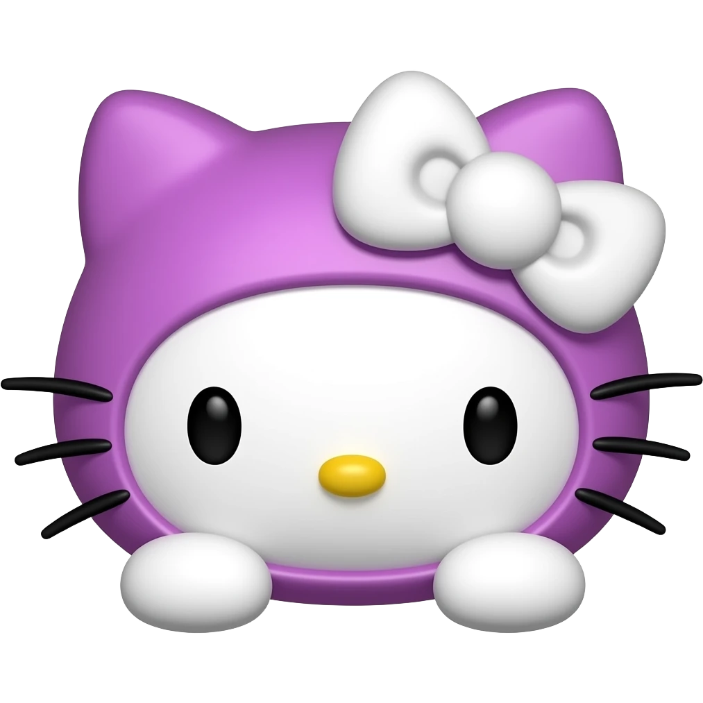 Pink and purple hello Kitty head with white bow with with front paws emoji