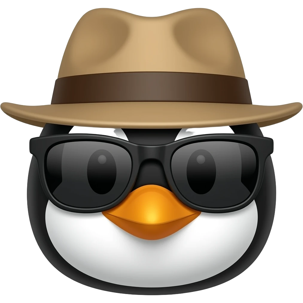 penguin with sunglassess and hat, just face emoji
