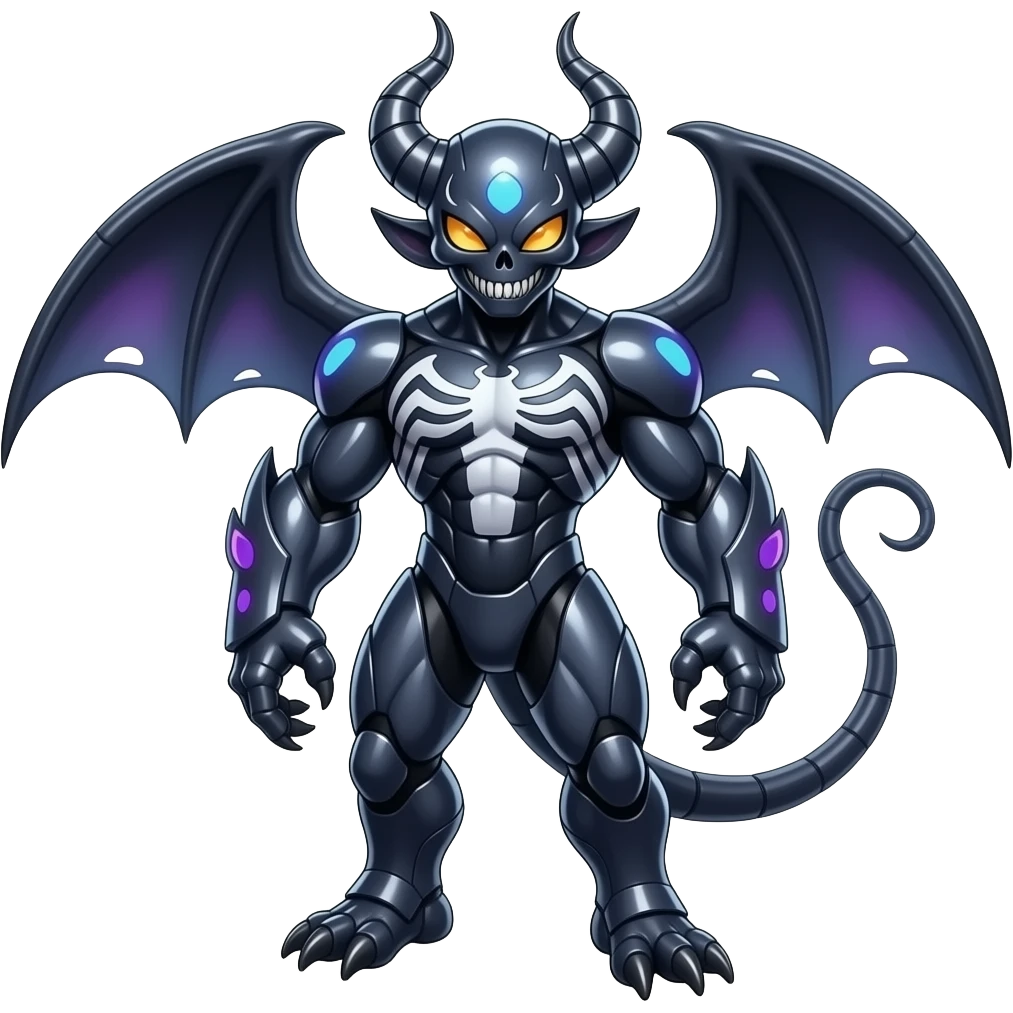 Shiny Horned Futuristic Badass Demonic Spectral Dusky Spooky Skull-faced Cool Hot Stylish Handsome Alien-Salandit-Venom-Darkrai-Genesect-Fakémon-fusion (full body) emoji