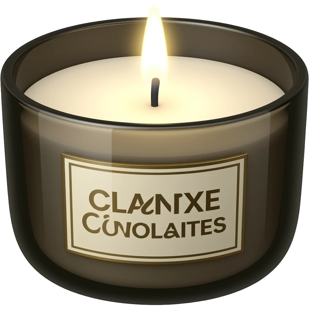 cozy beige candle with luxury black details, emoji style emoji