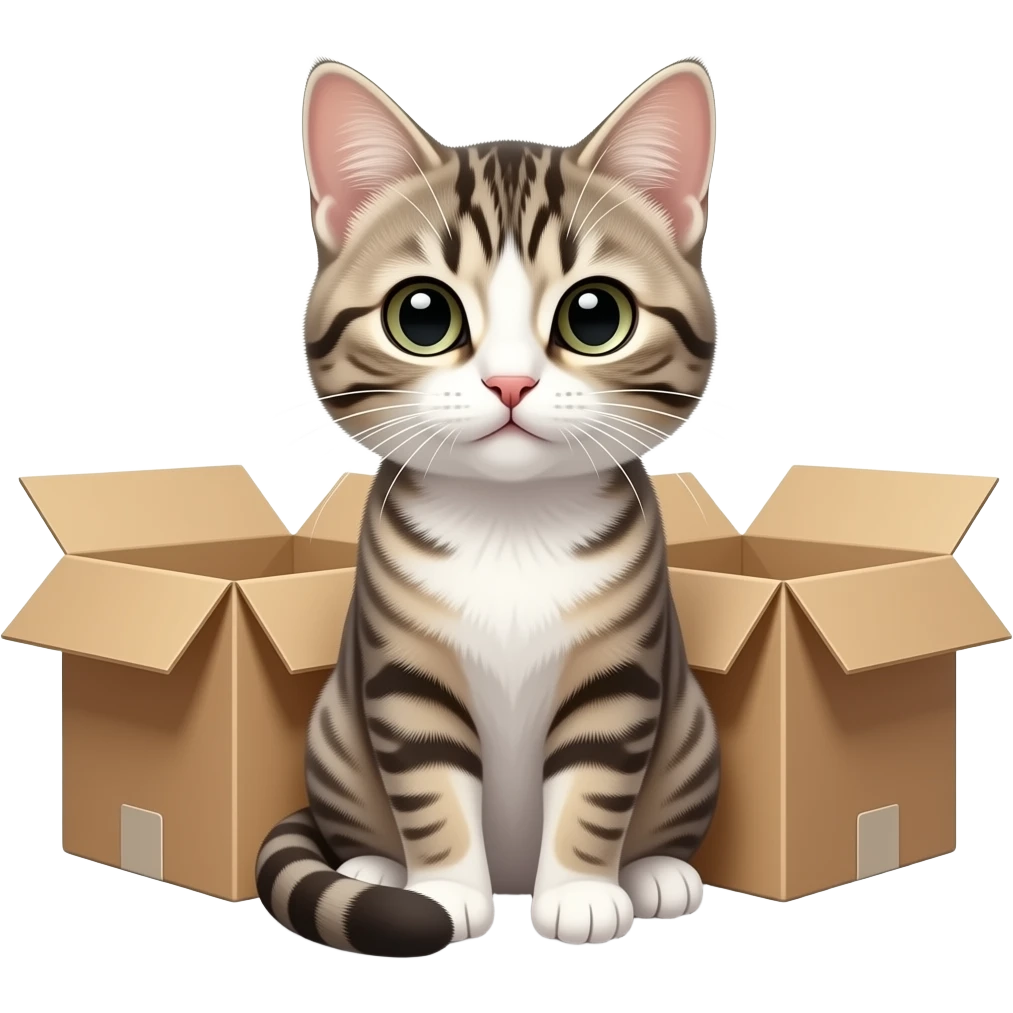 tiny cat sitting between 2 boxes emoji