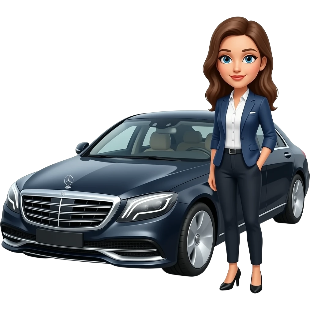 chaufeurin neben Luxuslimousine Mercedes emoji