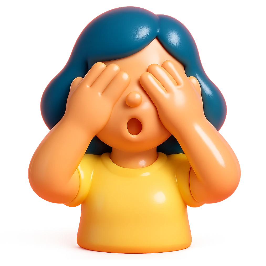 Woman with dark blue hair with hands over her eyes in shock emoji