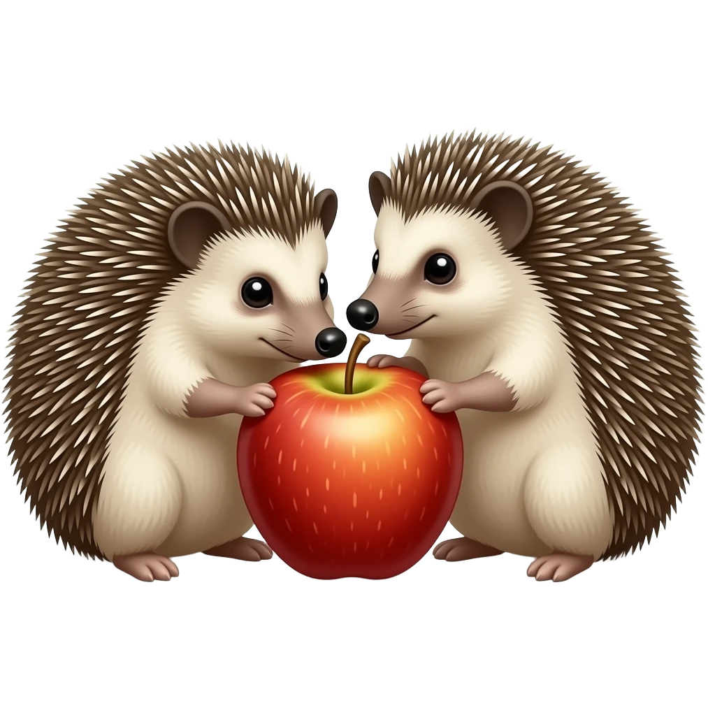 TWO HEDGEHOGS SNIFF AN APPLE. emoji