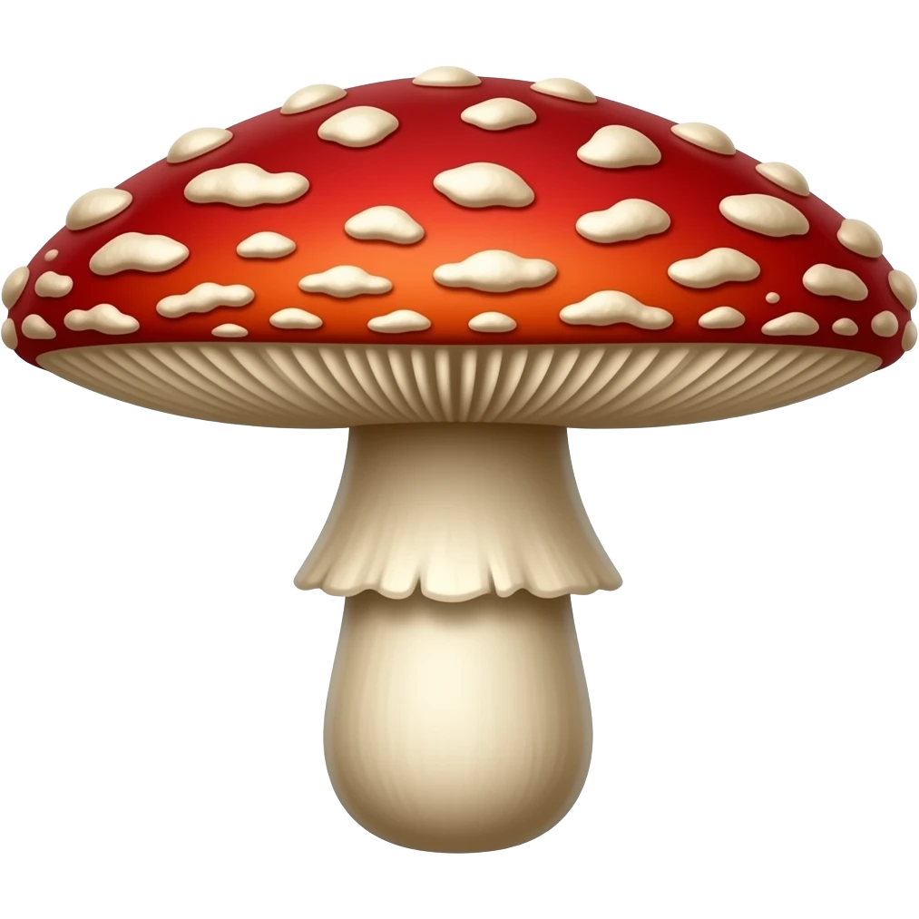 Fly agaric is red-purple crimson with a pronounced stem and random dots emoji