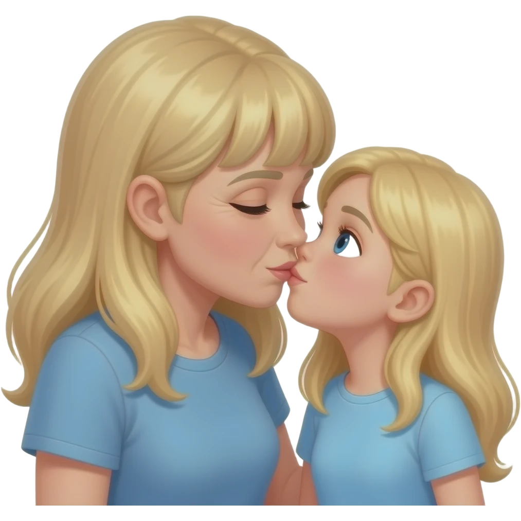 grandmother has blonde long hair and bangs kissing a grandaughter both blonde with blue eyes emoji