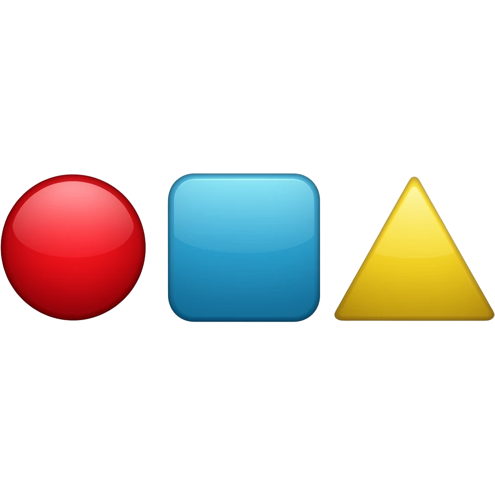 Side by side: a red circle, a blue rectangle, and a yellow triangle emoji