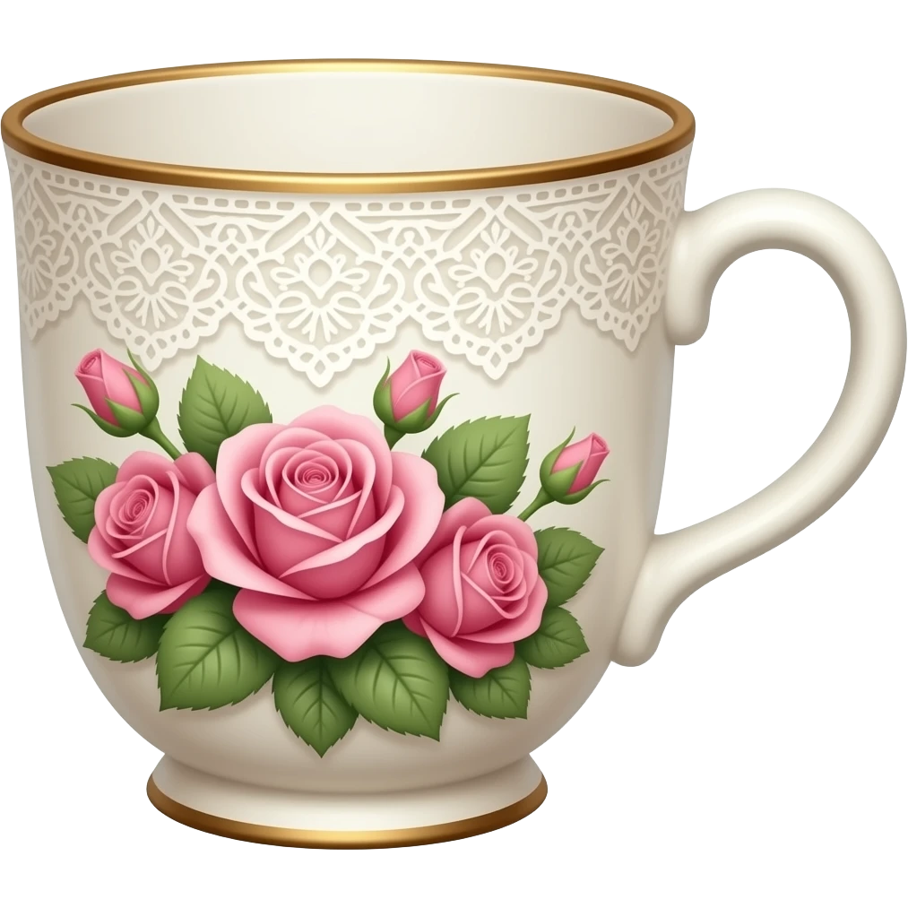 یک فنجان با وایب دوران ویکتوریا با گلهای  های صورتی emoji