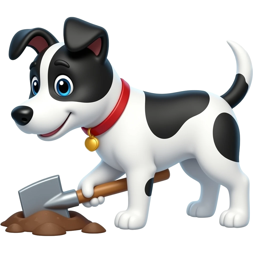 The cartoon black and white dog digs emoji