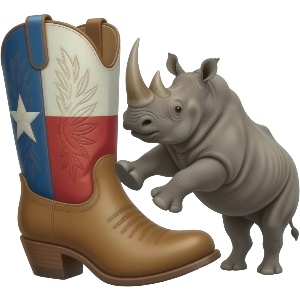 Big texas cowboy boot kickingg a rhino emoji