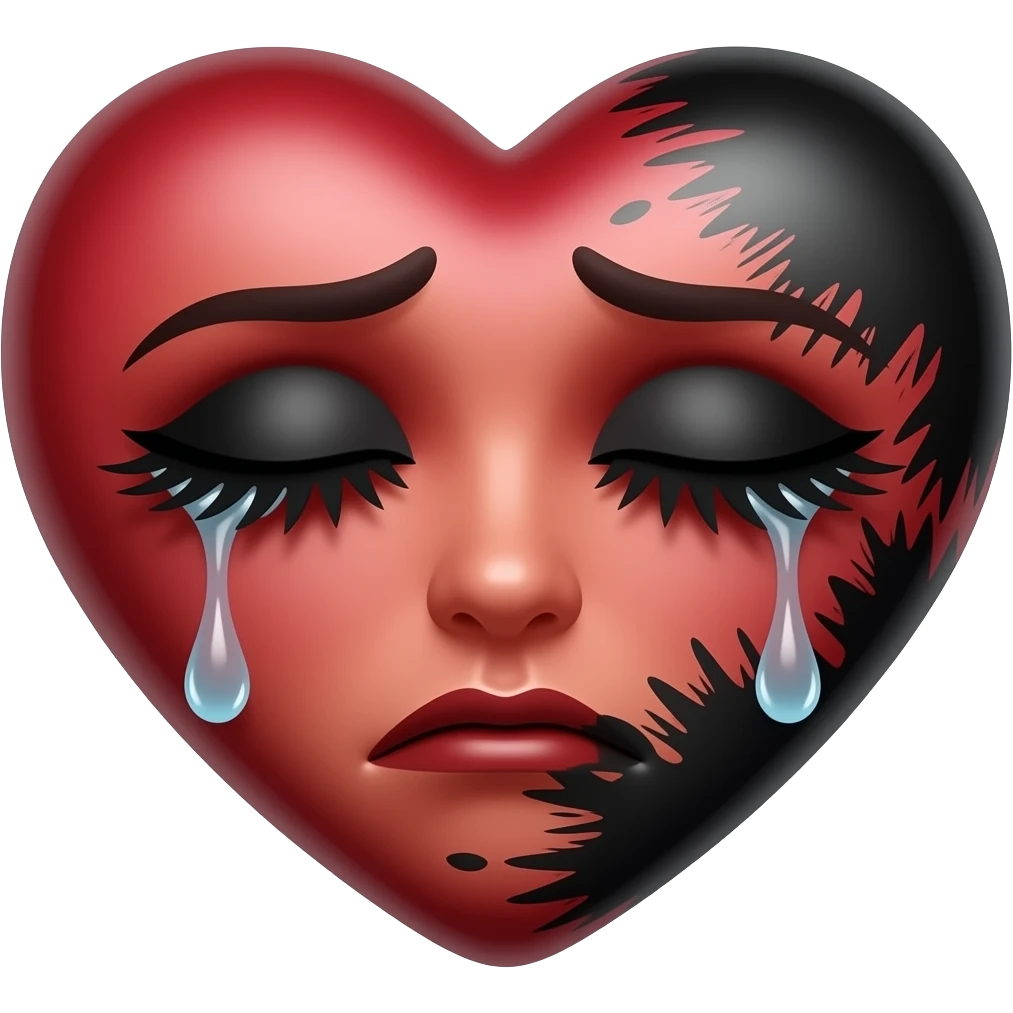 crying heart face with smeared black mascara, dramatic soap opera energy, cursed emoji aesthetic emoji