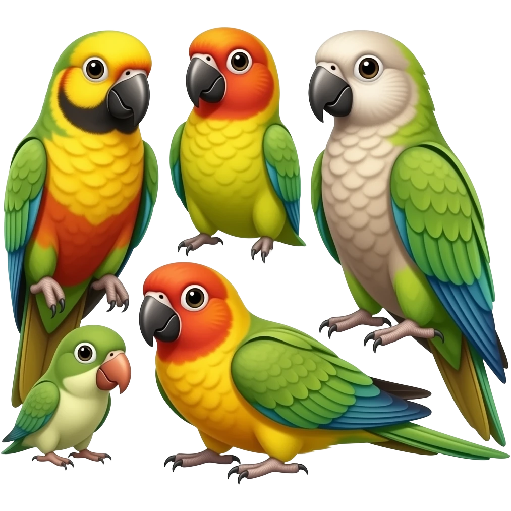 Groups of caique parrot studying emoji