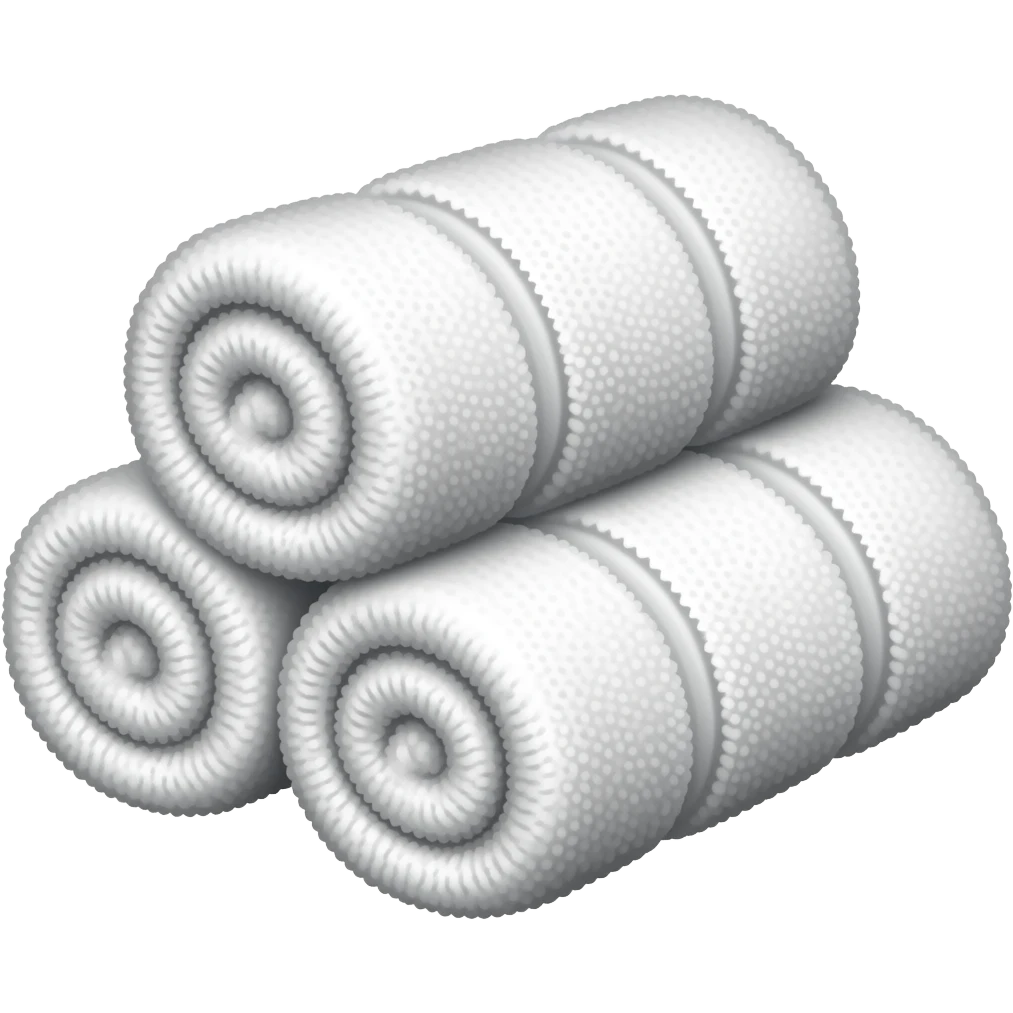 Three rolled up white towels; one on top two on the bottom emoji