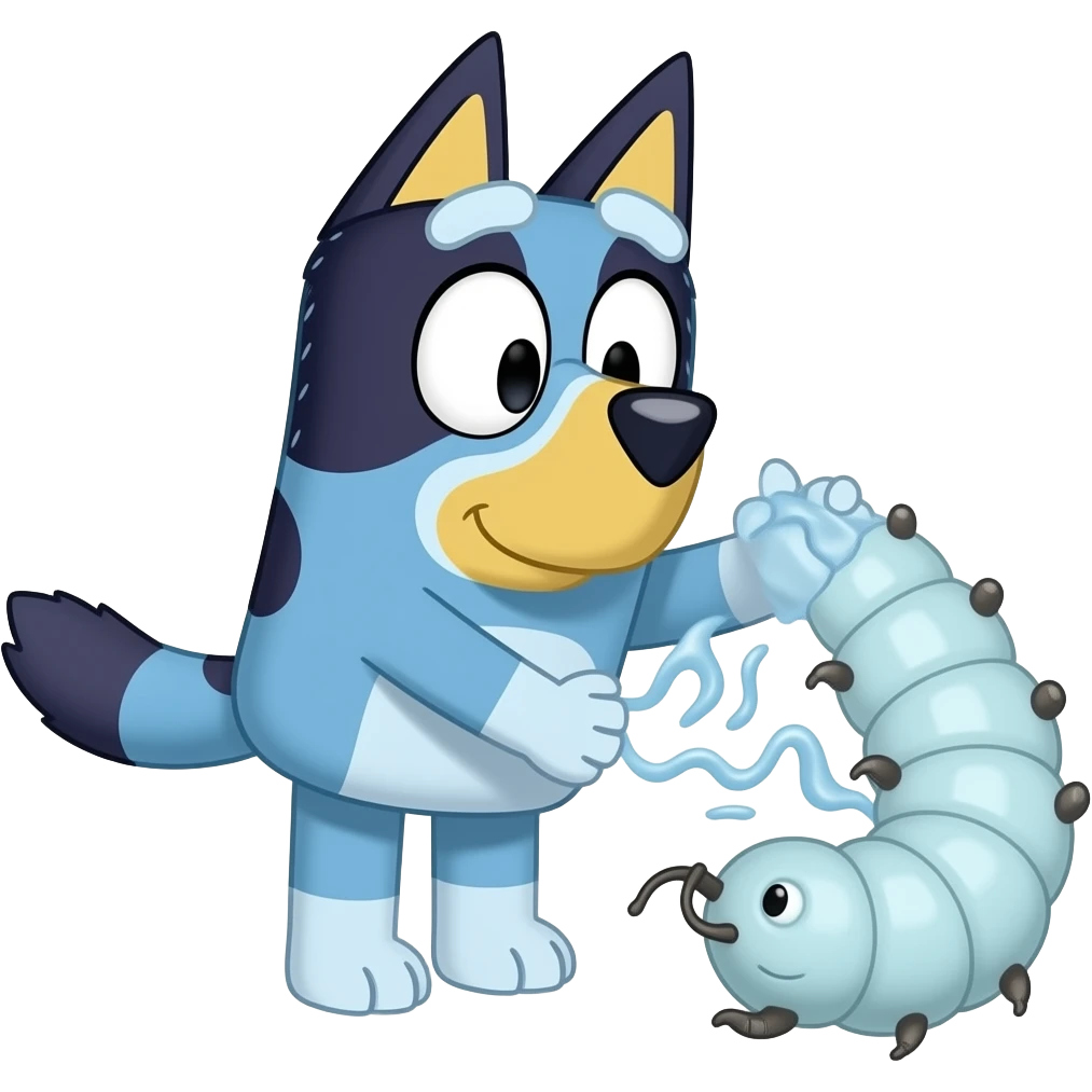 Bluey and the caterpillar silk emoji