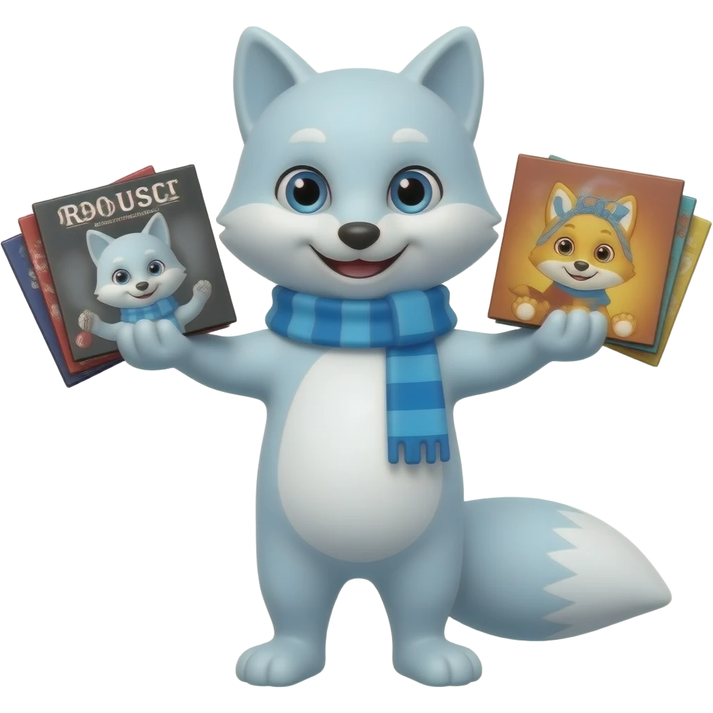 snow fox with rock music albums in his hands emoji