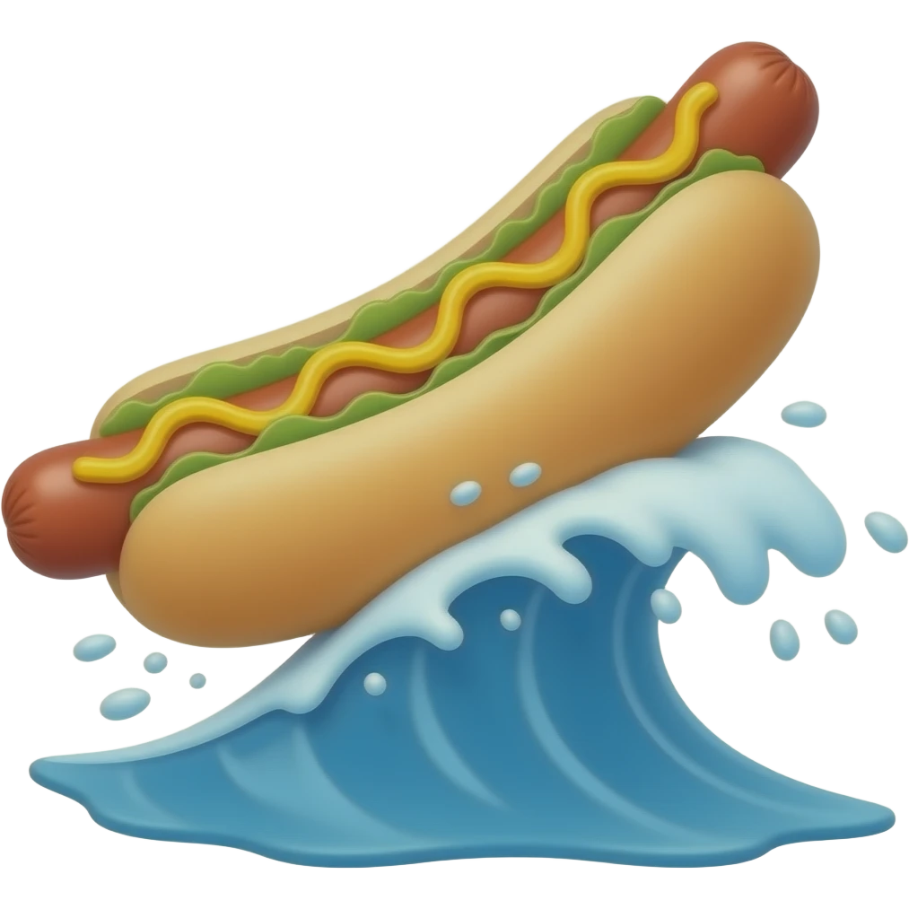 Hotdog riding a wave emoji