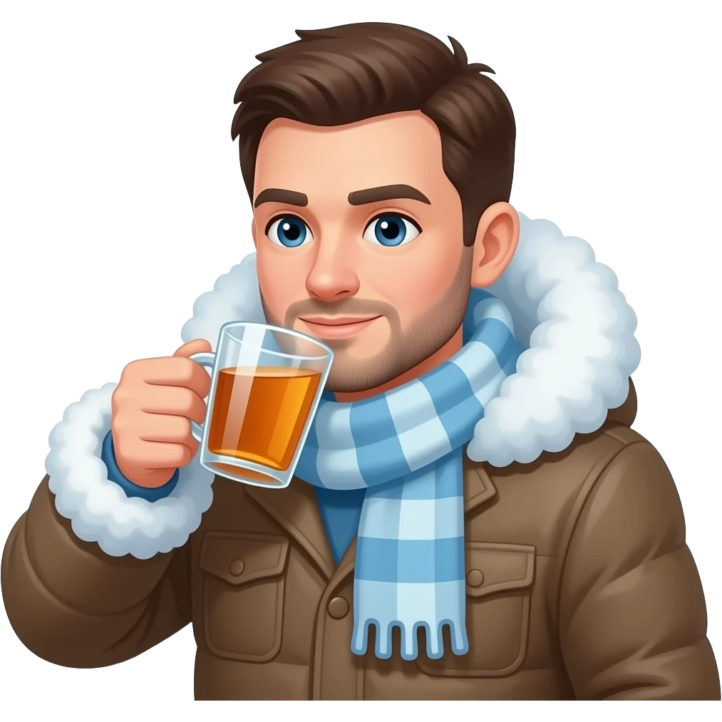 man drinking tea  in cold emoji