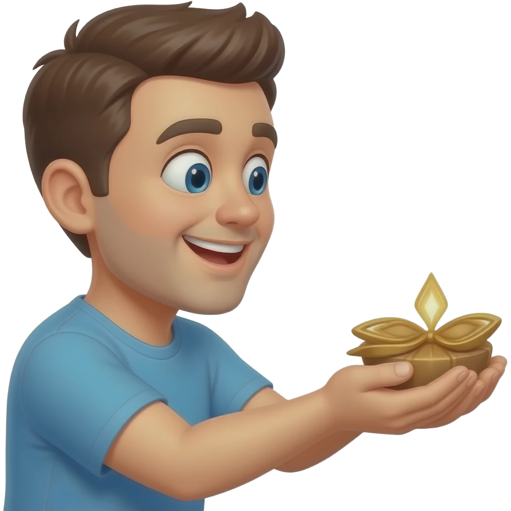 una persona con cara de tonto recibiendo con las manos abiertas, perspectiva de costado izquierdo emoji