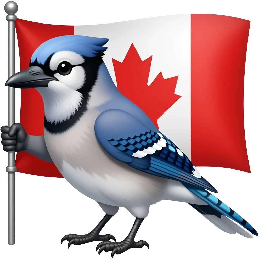 BlueJay holding a Canadian flag behind him emoji