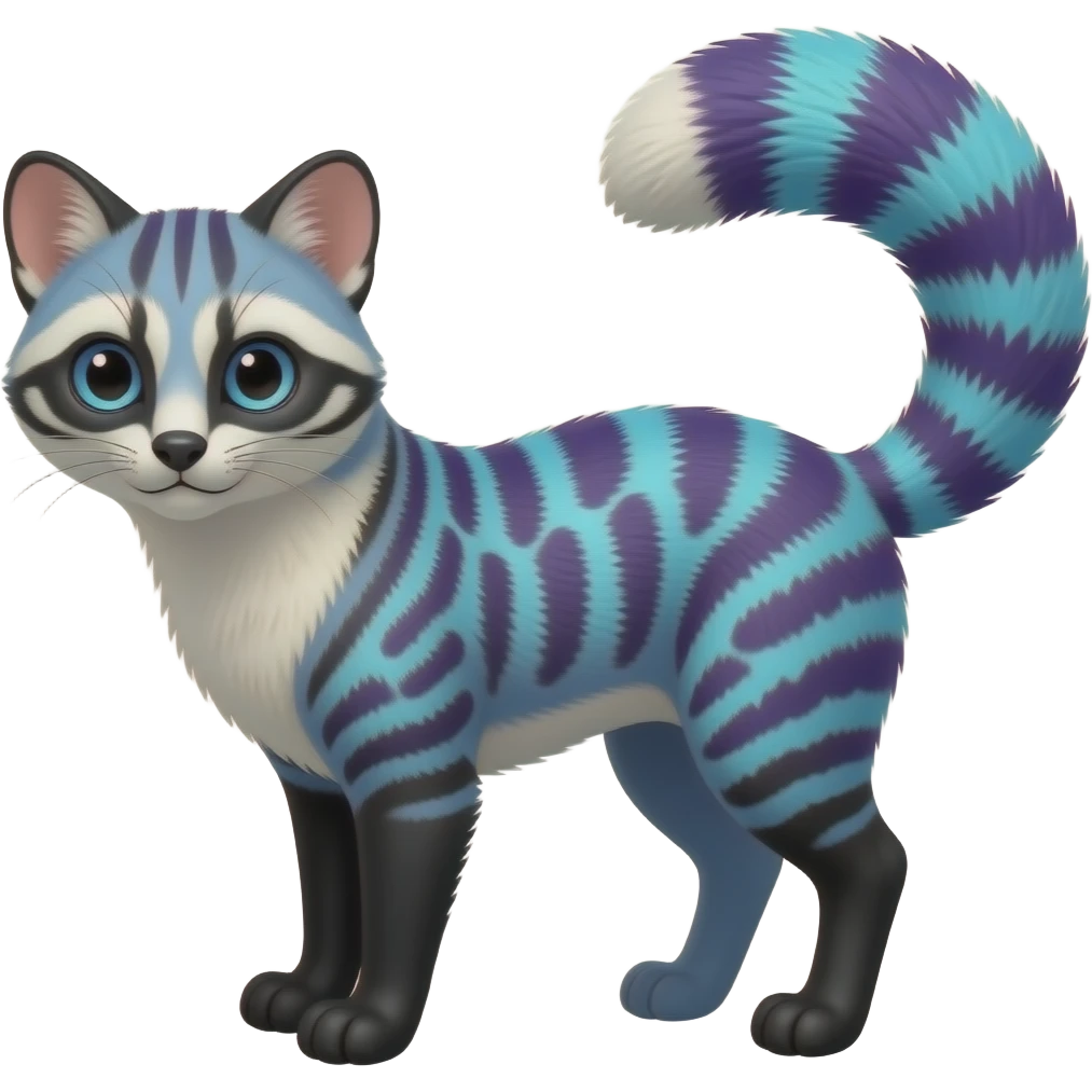 Blue-purple-white-cyan-black civet-genet-hybrid emoji