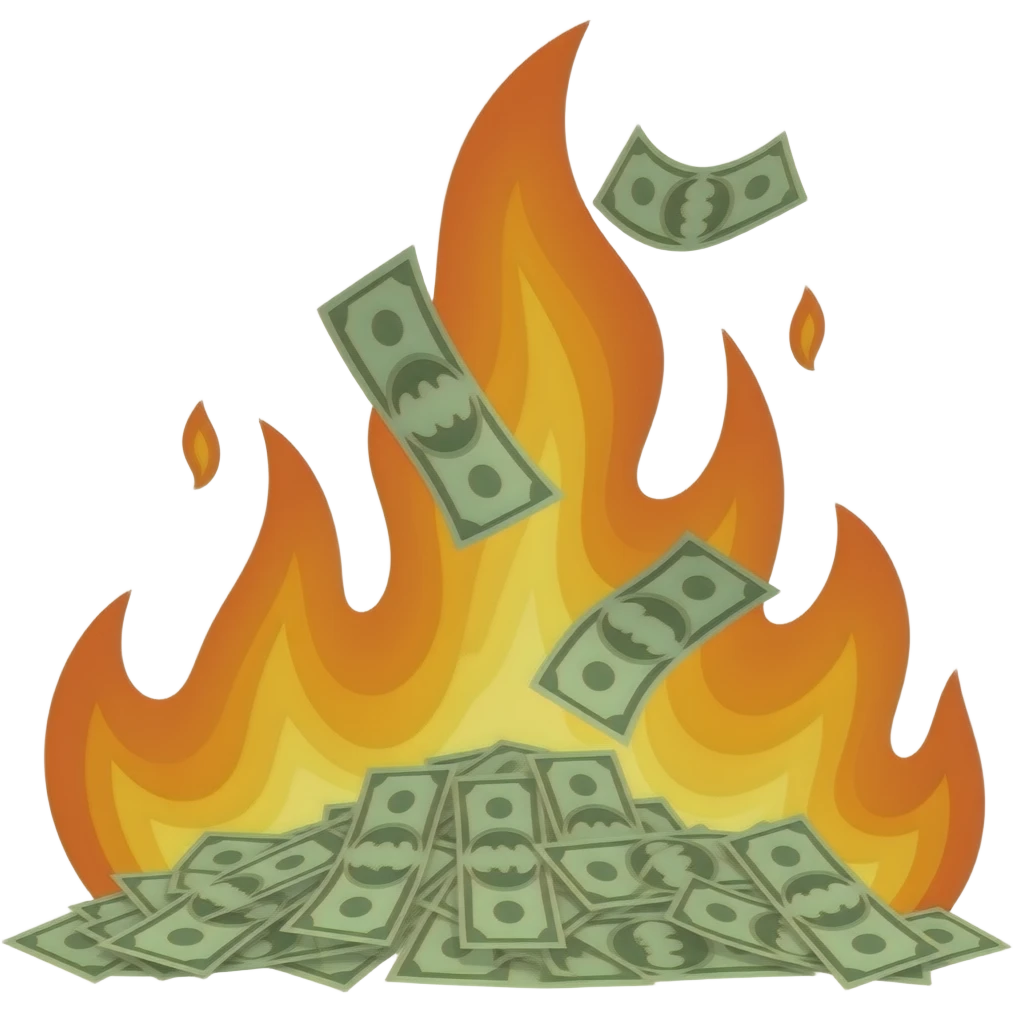 des billets qui tombe en feu emoji