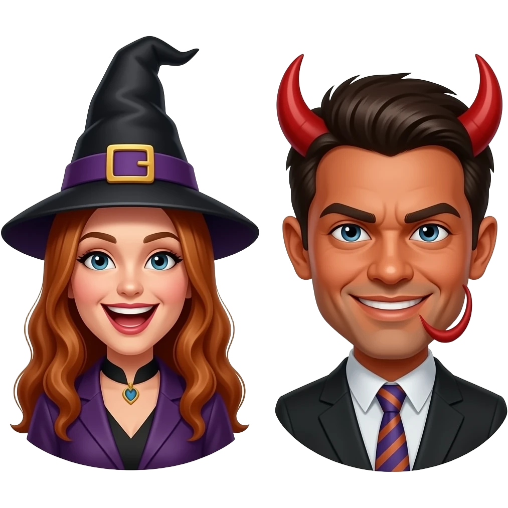 Cackling witch with mischievous devil emoji