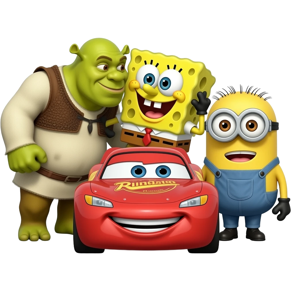 Relâmpago McQueen beijando Shrek Bob esponja Minions Roblox logo emoji