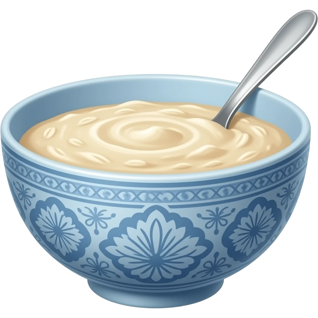 elegant floral blue bowl with some milky oatmeal emoji