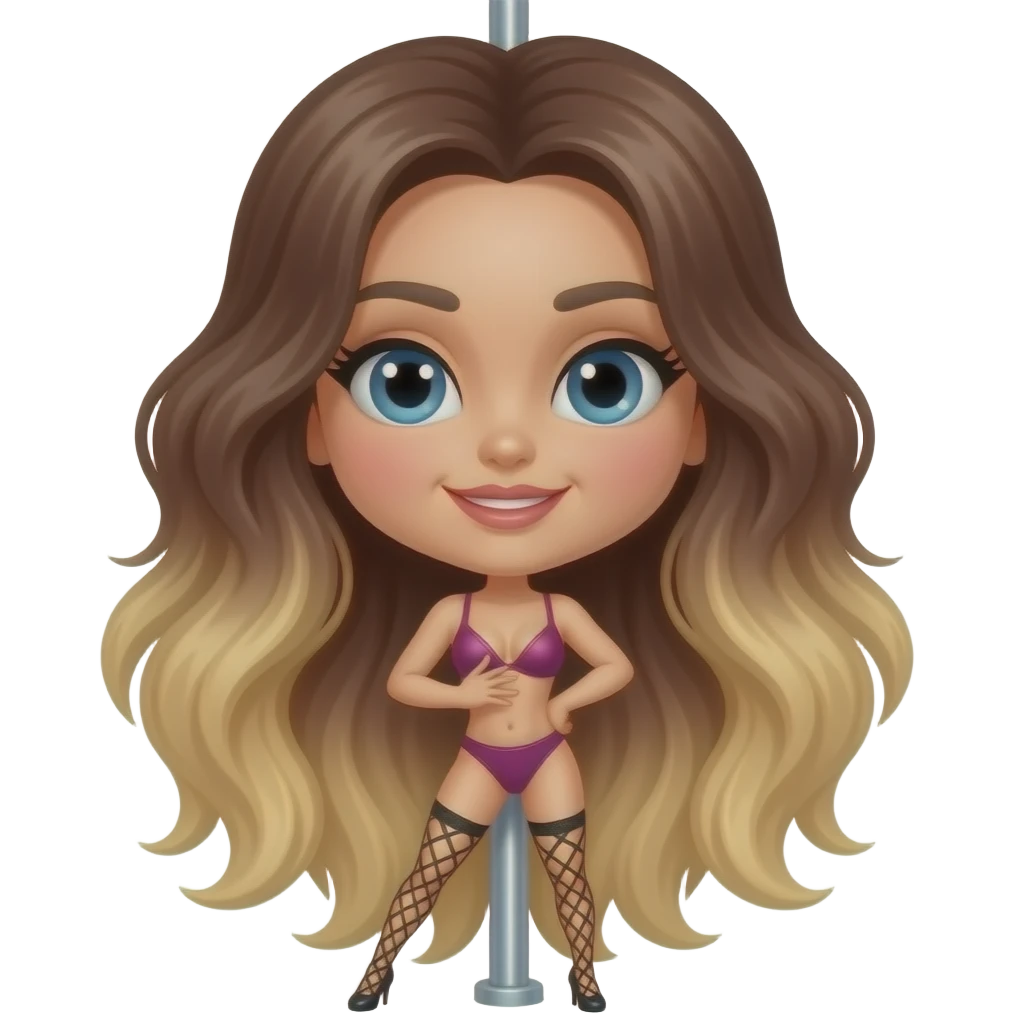 Brunette balayage long hair botox pole dancing emoji
