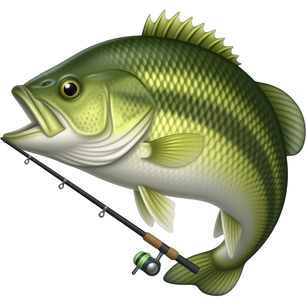 Fishing pole with largemouth bass emoji