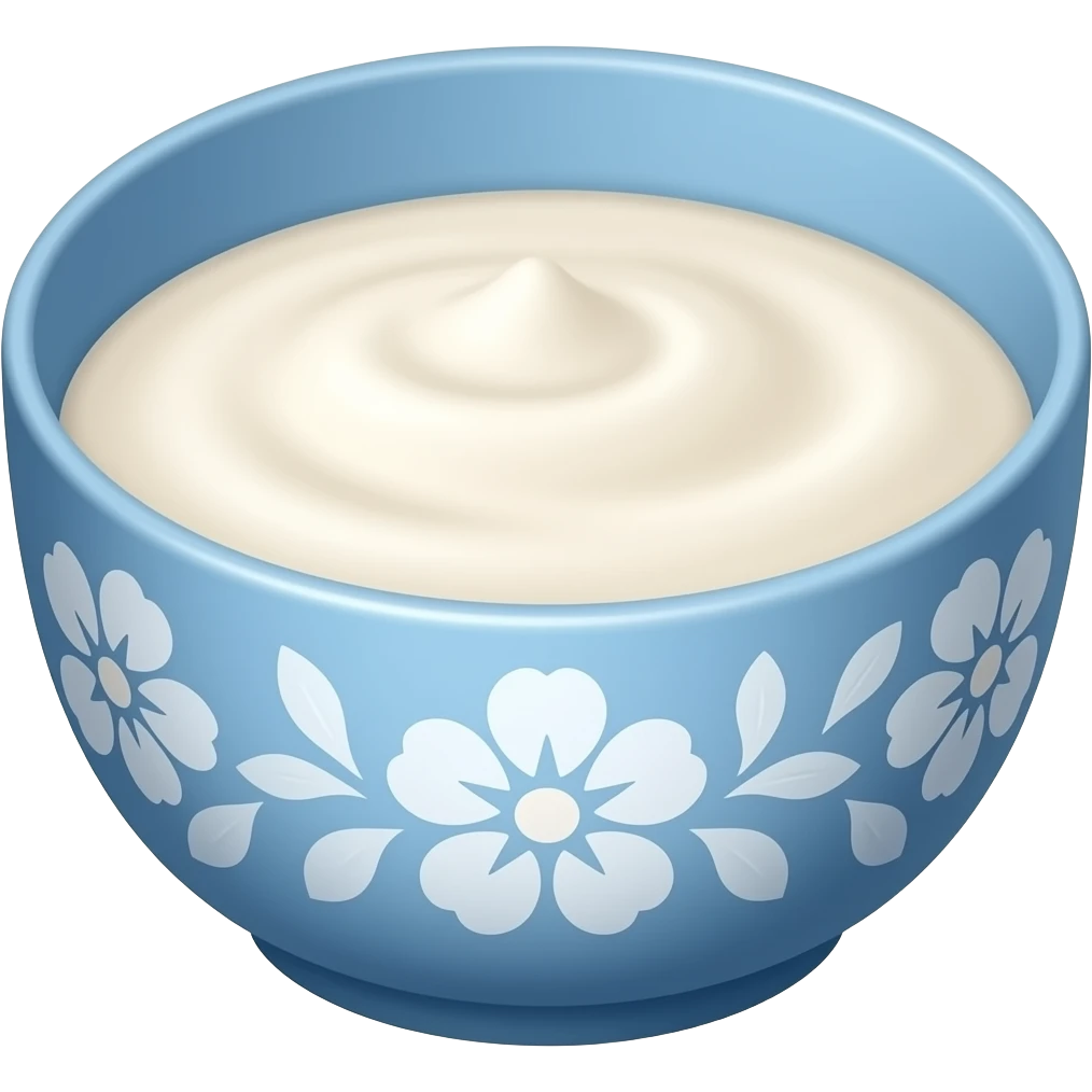 elegant white floral blue bowl with some milky oatmeal emoji