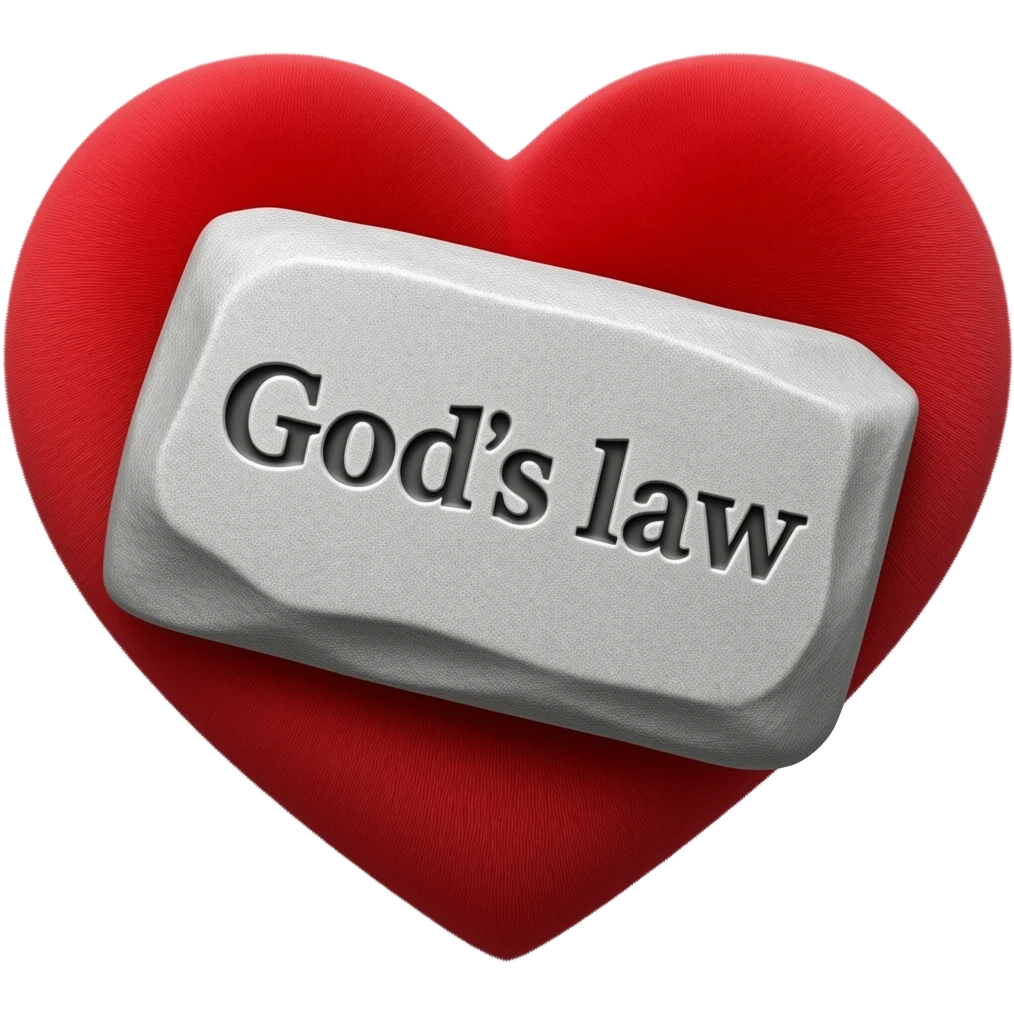 A stone tablet laying on top of a heart, with "God's law" written on it emoji