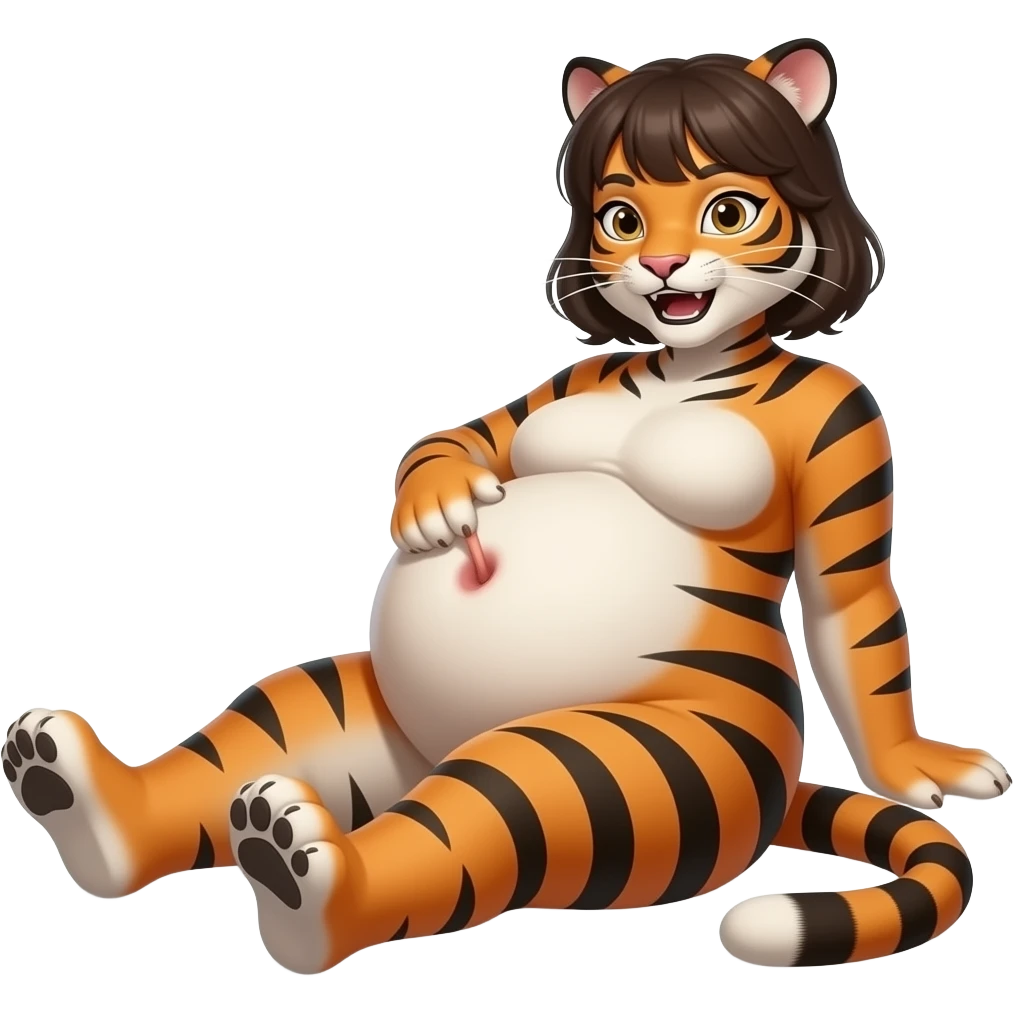 Make this Tiger girl get stuffed,her belly will be so big it would look like she has pregnancy bloating,dare to tickle that Tiger girl’s bellybutton,her gut rumbling echoes loud so you can listen to that full tummy,Tiger girl rolls around. emoji